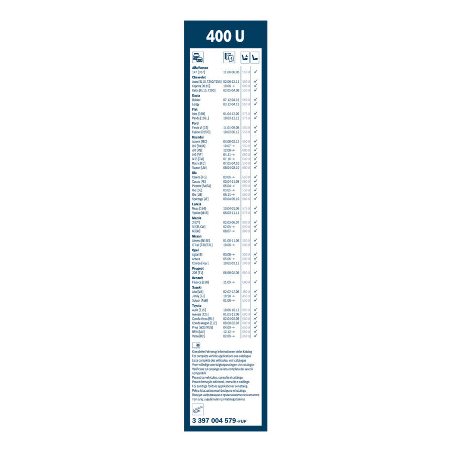 Bosch 400U Wiper Blades for Suzuki Jimny - Driver & Passenger Set (2018-2025 Models)